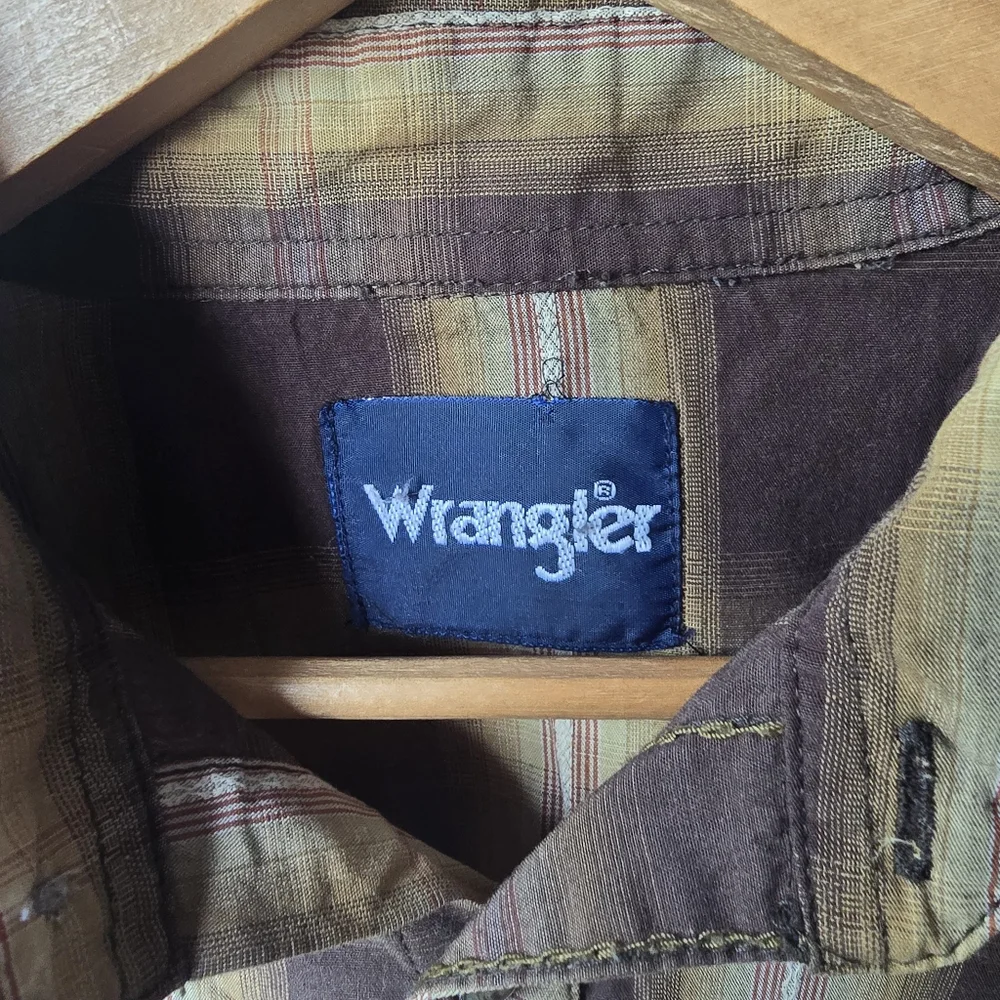 Wrangler Western Long Sleeve Pearl Snap Button Up Plaid Shirt Mens - Picture 5 of 8